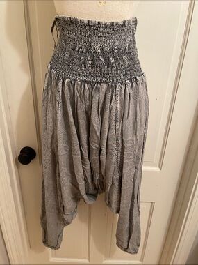 Rare Sold Out Smocked Waist Asymmetrical Harem Pants — Grey